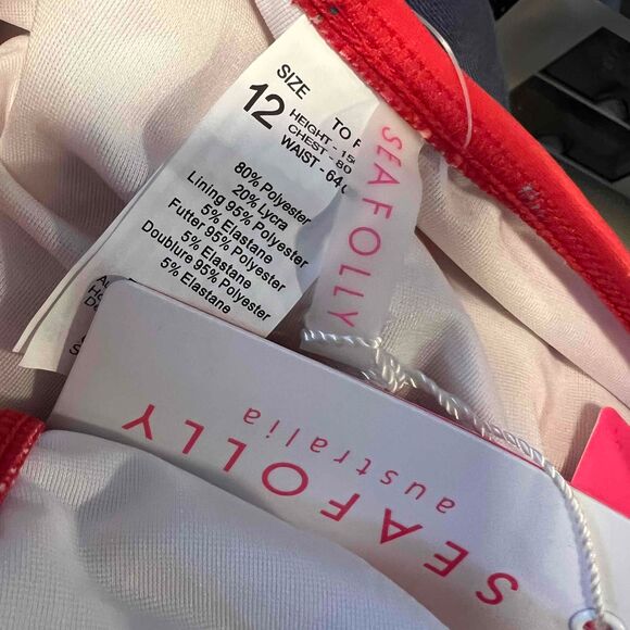 Seafolly Red Floral Print Swim Bikini Bottom Kids Girls Size 12 New - Picture 3 of 3